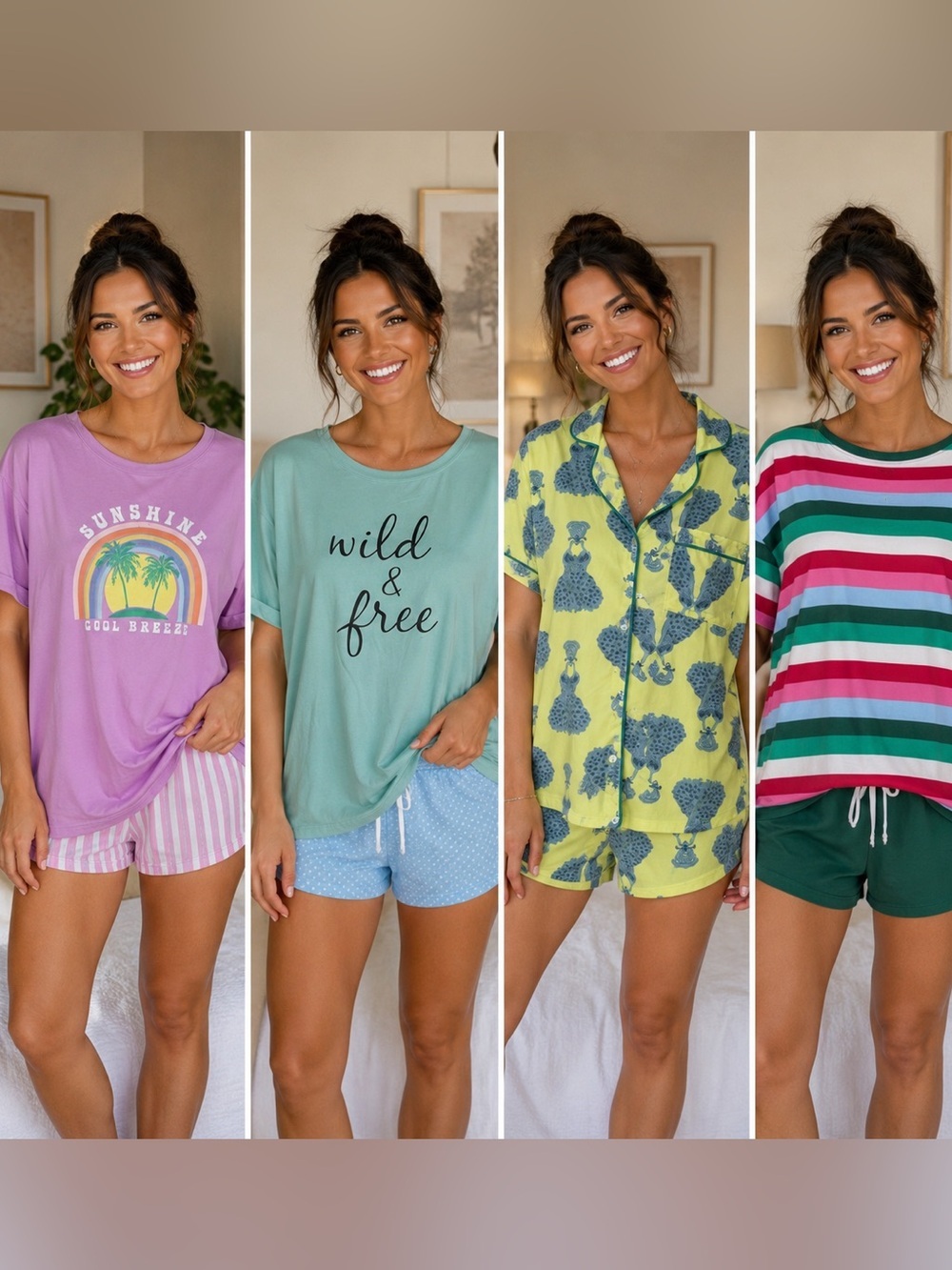 (4) Joyspun Mix & Match Summer Pajama Tops Bundle - Lot of 4 - Large